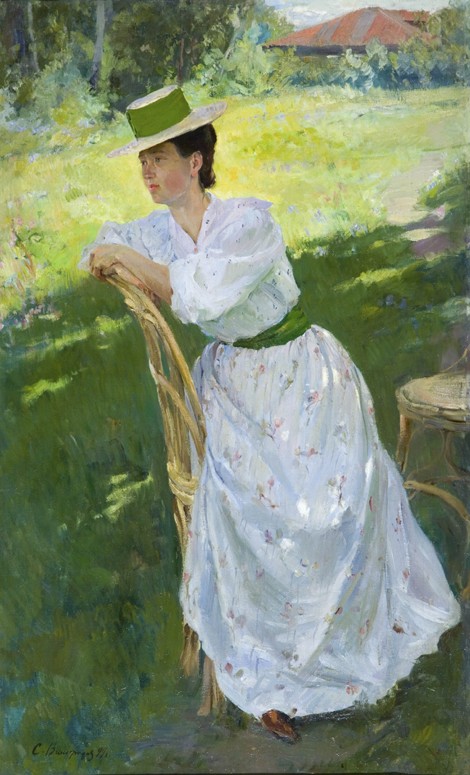 Portrait of a woman (En plein air) à Sergej Arsenjewitsch Winogradow