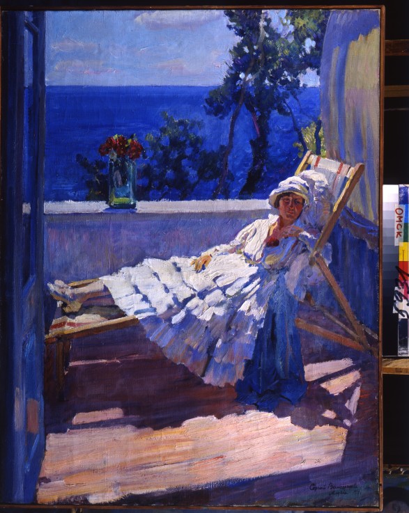 A lady on the balcony à Sergej Arsenjewitsch Winogradow