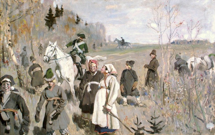Hunting at the time of the tsar Peter The Great à Sergej Arsenjewitsch Winogradow