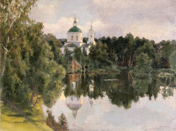 Vue sur le fleuve sur un monastère russe à Sergej Dimitir Miloradowitsch