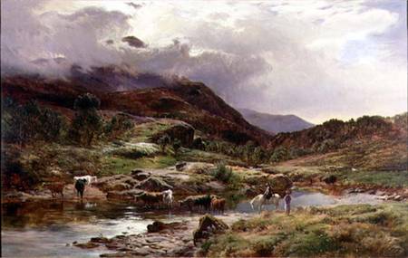A Mountainous River Scene with Cattle in the Foreground à Sidnay Richard Percy
