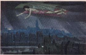 Lucifer flying over the city. Sleep, sleep, o city! Till the light wake you to sin and crime again.