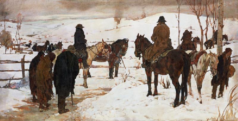 Departure of horsemen, 1935 (oil on canvas) à Silvio Bicchi
