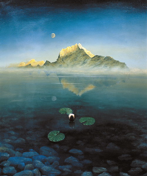 Mountain over Lake (oil on canvas)  à Simon  Cook