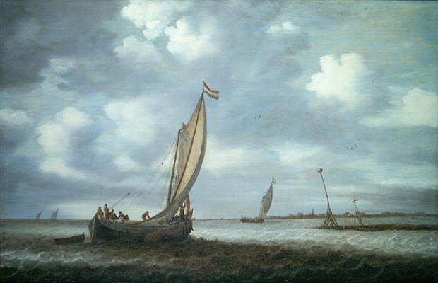 Ships in an Estuary (oil on canvas) à Simon Jacobsz. Vlieger