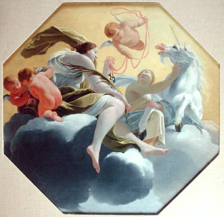 Temperance, from a series of the Four Cardinal Virtues on the ceiling of the Queen's bedroom at Sain à Simon Vouet