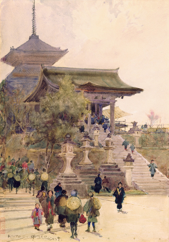 The Entrance to the Temple of Kiyomizu-Dera, Kyoto, with Pilgrims ascending à Sir Alfred East
