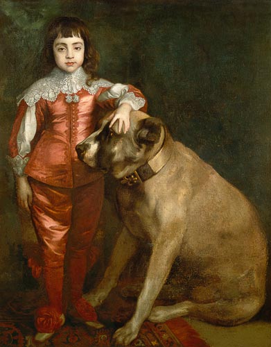 Full length portrait of Charles II as a boy with a mastiff à Sir Anthonis van Dyck