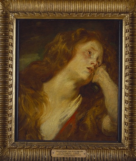 A young woman, bust length, resting her head on her hand (oil on paper laid down on panel) à Sir Anthony van Dyck