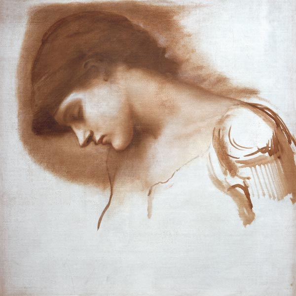 Kopfstudie zu einer schlafenden Dienerin in Dornröschen à Sir Edward Burne-Jones