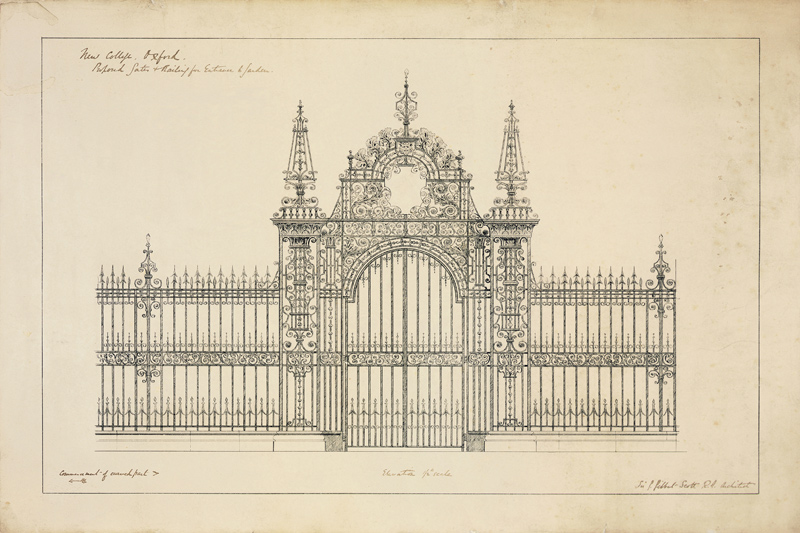 New College Oxford: Proposed Gates and Railing for Entrance to Garden à Sir George Gilbert Scott