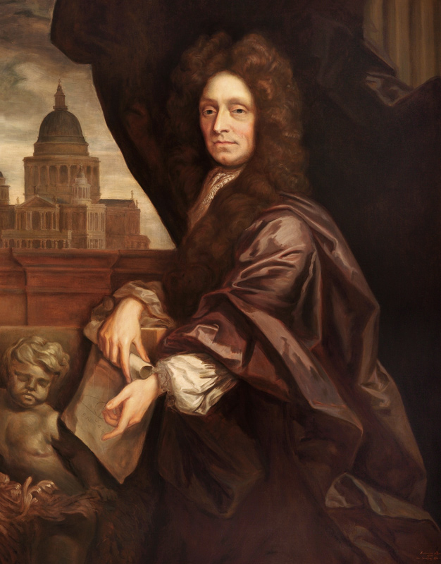 Sir Christopher Wren (1632-1723) copied by Edmund Dyer à Sir Godfrey Kneller