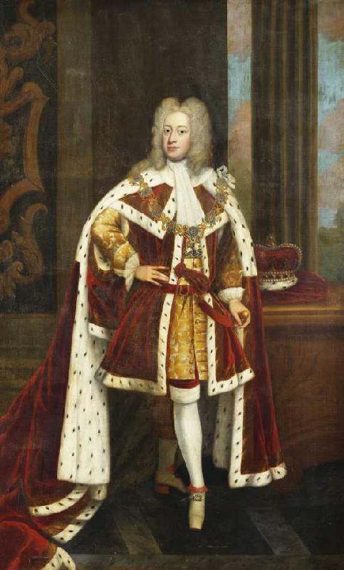 Bildnis von König George II als Prince of Wales in seiner Staatsrobe und der Kette des Hosenbandorde à Sir Godfrey Kneller