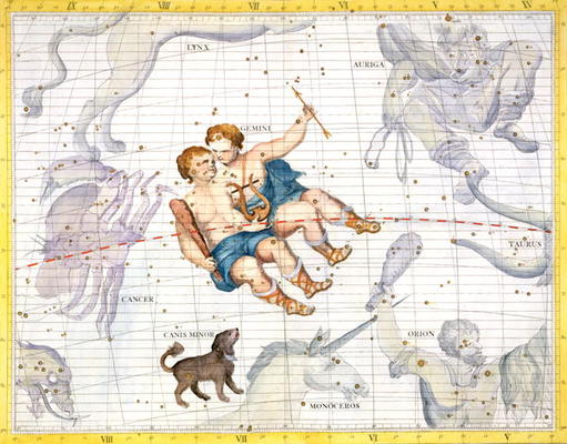Constellation of Gemini with Canis Minor, plate 13 from 'Atlas Coelestis', by John Flamsteed (1646-1 à Sir James Thornhill