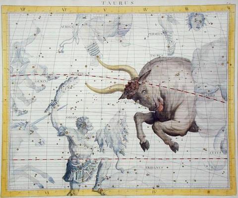 Constellation of Taurus, plate 2 from 'Atlas Coelestis', by John Flamsteed (1646-1710), published in à Sir James Thornhill