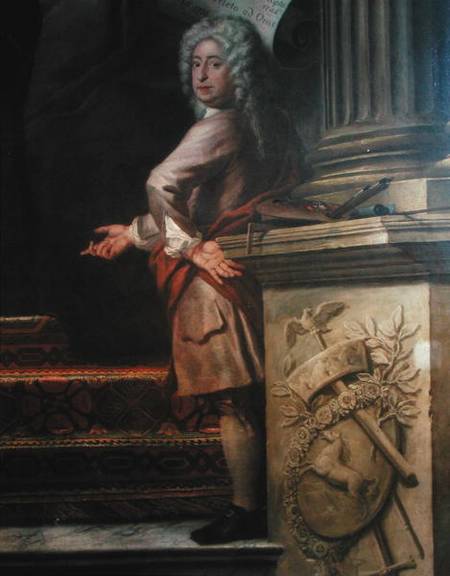 Rear wall painting of the Upper Hall glorifying George I (1660-1727) and the House of Hanover, detai à Sir James Thornhill