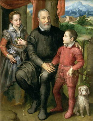 Portrait of the artist's family, Minerva (sister) Amilcare (father) and Asdrubale (brother), 1559 à Sofonisba Anguissola