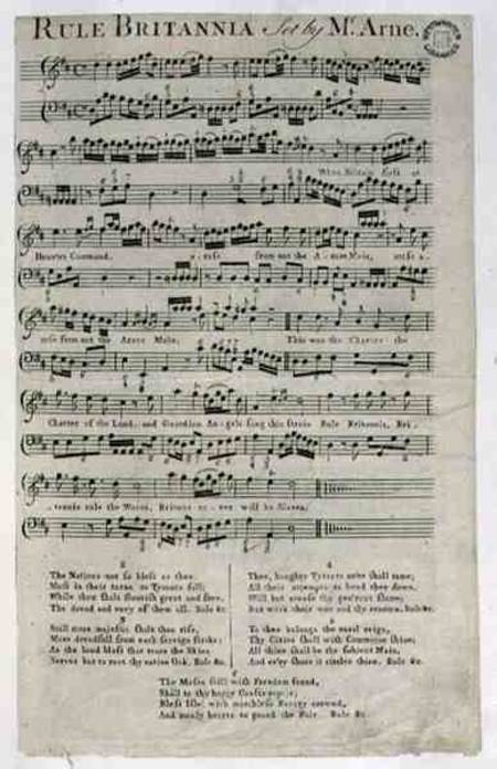 'Rule Britannia' à song sheet Thomas Arne