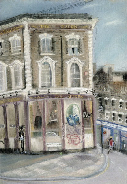 ''The Queen'' pub, Bellefields Road (pastel on paper)  à Sophia  Elliot