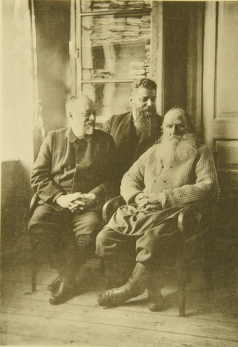 Leo Tolstoy with the politician Mikhail Stakhovich (1861-1923) and the son-in-law Mikhail Sukhotin ( à Sophia Andreevna Tolstaya