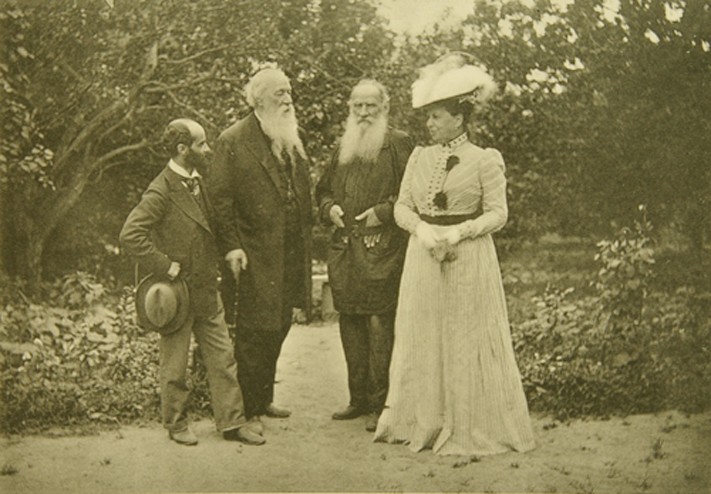 Leo Tolstoy and Sophia Andreevna with Sculptor Eliah Ginsburg (1859-1939) and critic Vladimir Stasov à Sophia Andreevna Tolstaya
