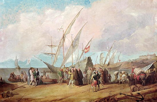 Departure of Christopher Columbus (1451-1506) from Palos à École espagnole