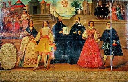 Double wedding between two Inca women and two Spaniards in 1558 à École espagnole