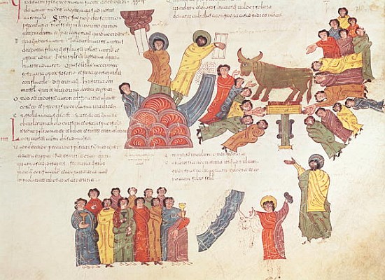 Fol.46r Adoration of the Golden Calf, from the ''Bible Mozarabe'' à École espagnole