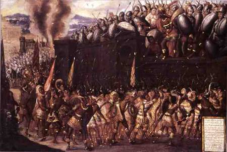 Montezuma (1466-1547), captured by the Spaniards à École espagnole