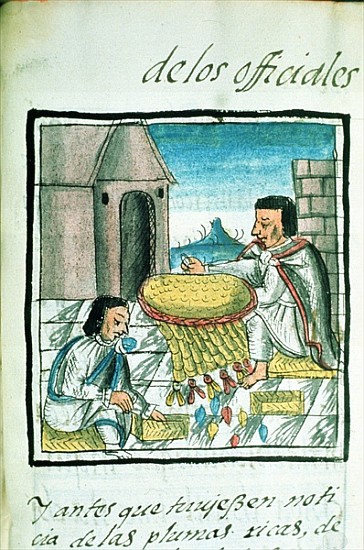 Ms Palat. 218-220 Book IX Aztec feather artisans at work, from the ''Florentine Codex'' by Bernardin à École espagnole