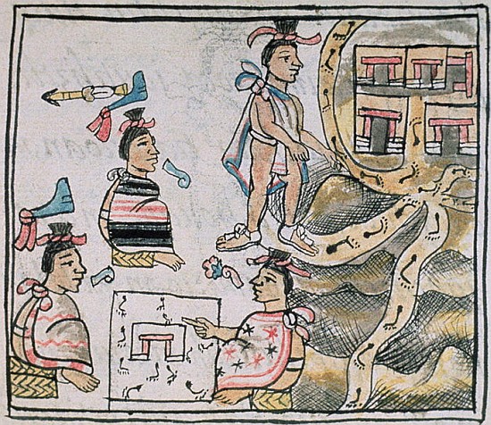 Ms Palat. 218-220 Book IX Aztecs consulting and following a map, from the ''Florentine Codex'' by Be à École espagnole