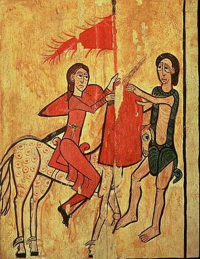 St. Martin and the Beggar, detail from an altar frontal from Sant Marti de Puigbo, Gombren à École espagnole