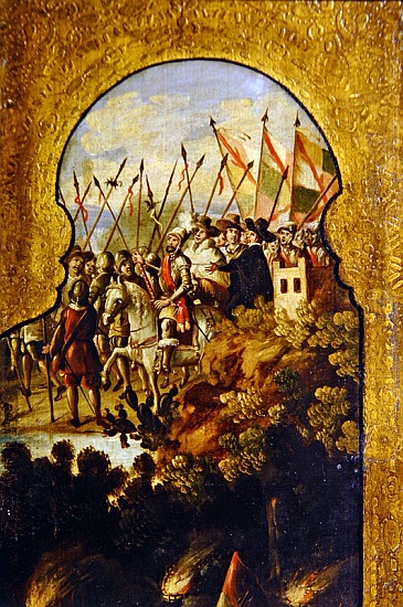 The arrival of the Spanish, lead Cortez, in the plateau of Mexico City à École espagnole
