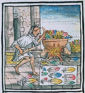 Ms Palat. 218-220 Aztec artisans dyeing feathers, from the ''Florentine Codex'' by Bernardino de Sah