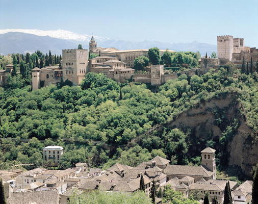 View of the Palace of the Alhambra from the north-east, 14th-16th century (photo) à École espagnole