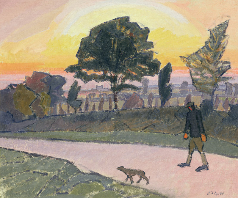 Sunset, Letchworth, with Man and Dog à Spencer Frederick Gore