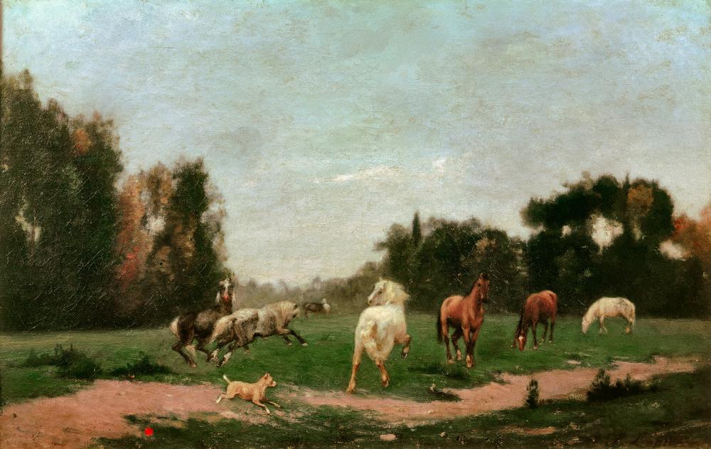 Horses Frolicking in the Meadow à Stanislas Lépine