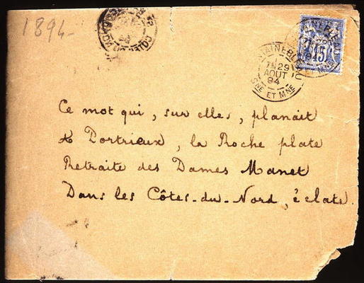 Envelope of a letter to Berthe Morisot (1841-95) 1894 (pen & ink on paper) à Stephane Mallarme