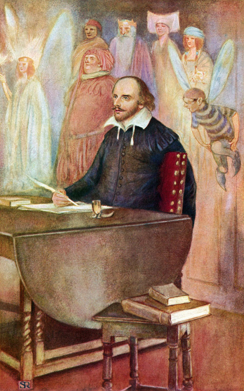 Shakespeare and some of the immortal creatures of his fancy (colour litho) à Stephen Reid