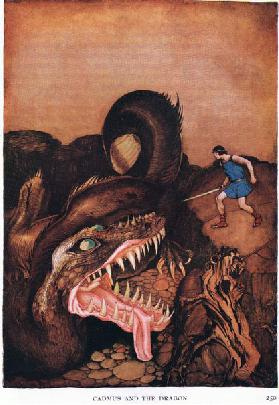 Cadmus and the dragon, 1938 (colour litho)
