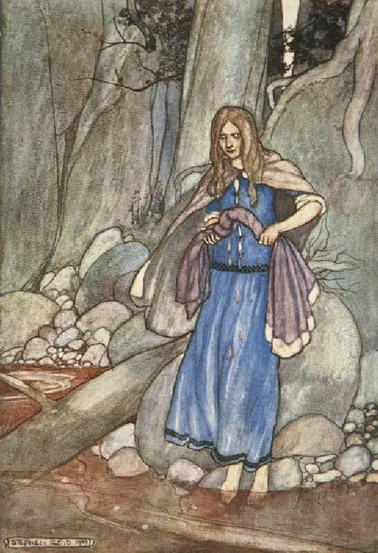 The Watcher of the Ford, illustration from Cuchulain, The Hound of Ulster, by Eleanor Hull (1860-193 à Stephen Reid
