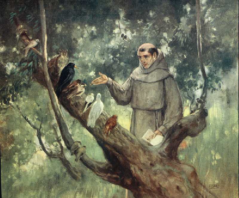 Saint Francis preaching to the birds, illustration from Helmet & Cowl: Stories of Monastic and Milit à Stephen Reid