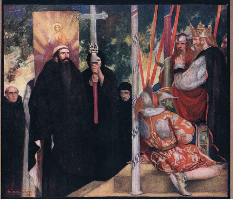 The reception of Saint Augustine by Ethelbert (colour litho) à Stephen Reid
