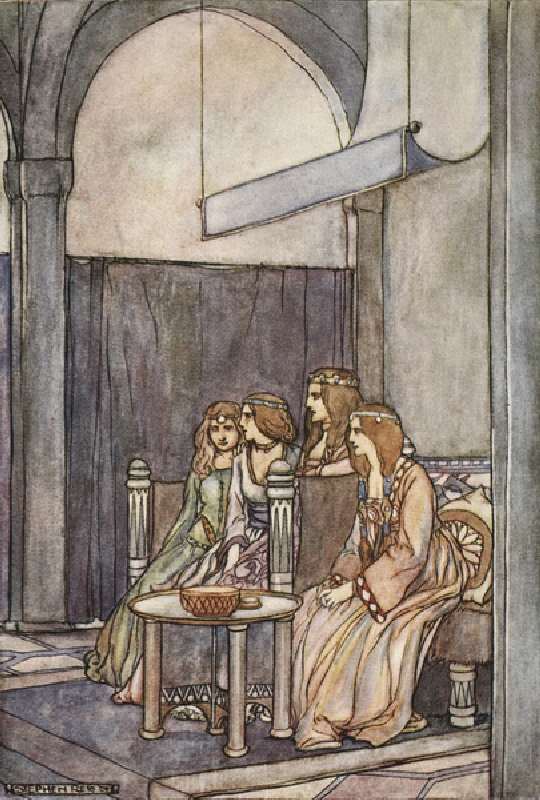 There sat the three maidens with the Queen, illustration from The High Deeds of Finn, and other Bard à Stephen Reid