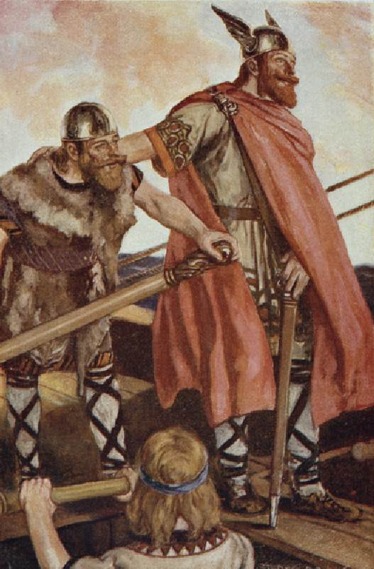 Erik the Red (950-1003/04) sets sail for Greenland, illustration from The Book of Discovery by T.C.  à Stephen Reid