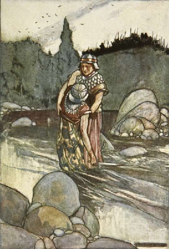 Ferdia falls by the Hand of Cuchulain, illustration from Cuchulain, The Hound of Ulster, by Eleanor  à Stephen Reid