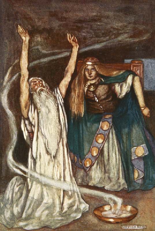 Queen Maeve and the Druid, illustration from Cuchulain, The Hound of Ulster, by Eleanor Hull (1860-1 à Stephen Reid