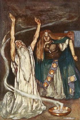 Queen Maeve and the Druid, illustration from Cuchulain, The Hound of Ulster, by Eleanor Hull (1860-1