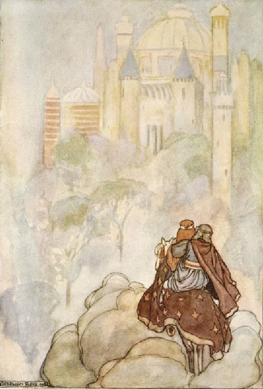 They rode up to a stately palace, illustration from The High Deeds of Finn, and other Bardic Romance à Stephen Reid