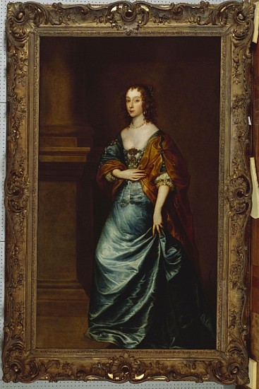 Portrait of Mary Villiers, Duchess of Lennox and Richmond, in a blue dress and brown wrap by a colum à (étude de) Sir Anthony van Dyck